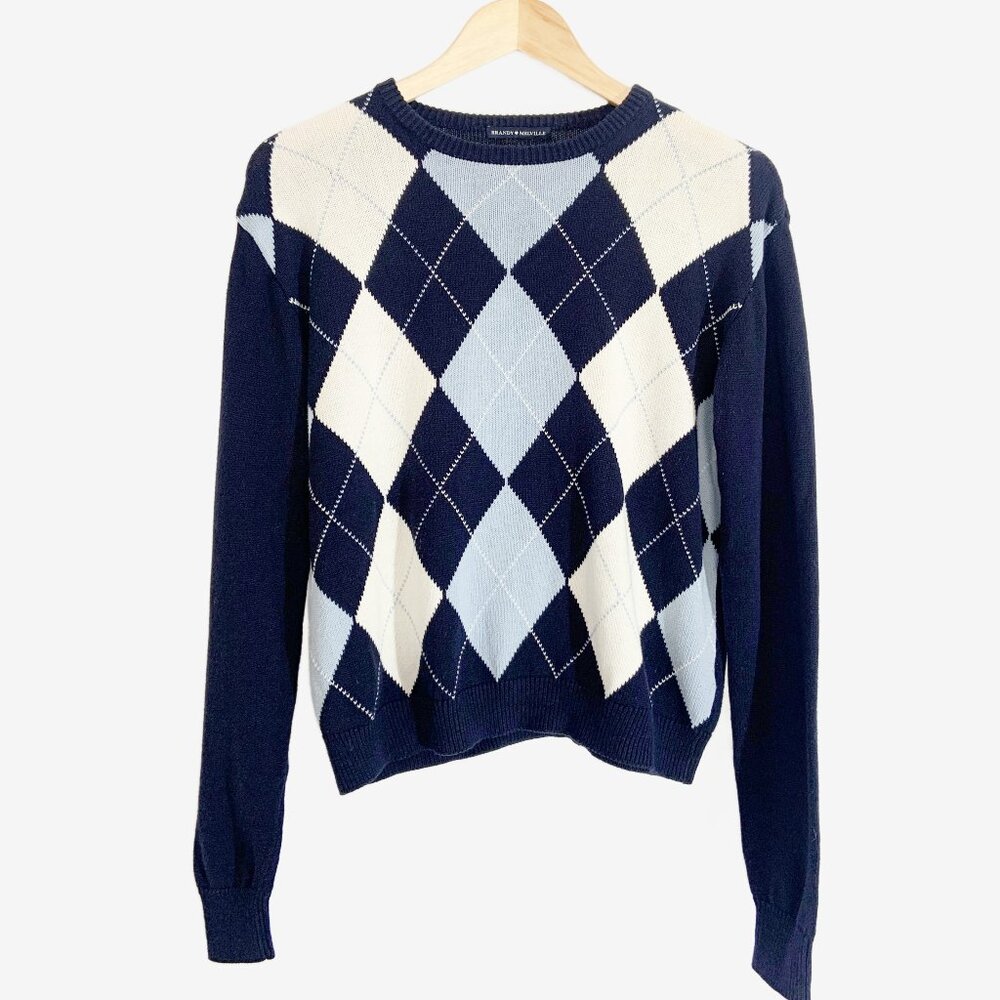 BRANDY MELVILLE Navy Argyle Print Crewneck Sweater / Small
